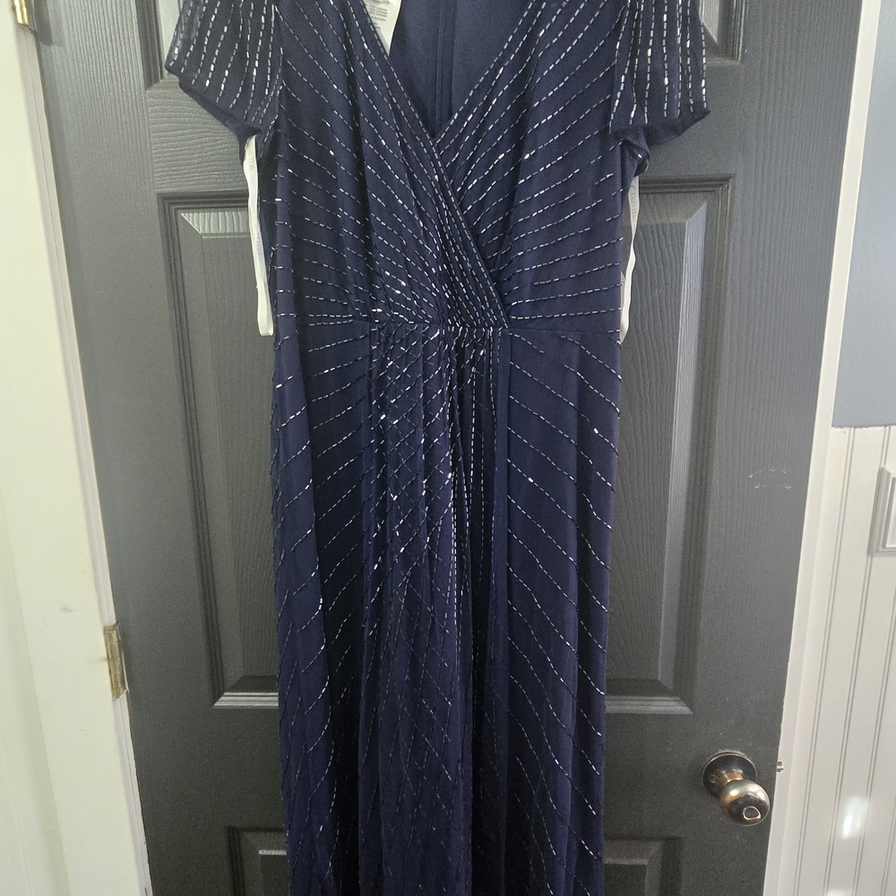 David's Bridal Navy Maxi Dress with Silver Accents